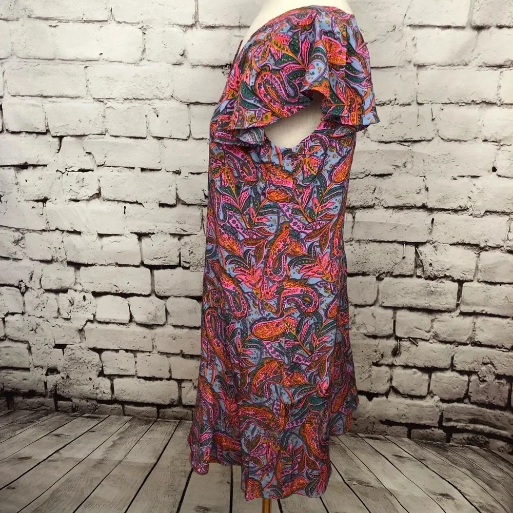NWT J. Crew Ruffled Dress in‎ Vibrant Paisley Pink